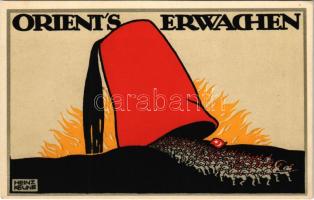 Orient's erwachen. Künstler-Kriegs-Postkarte No. 1. von J.C. König & Ebhardt / Turkish awakening. WWI military propaganda / Ébred a Kelet. Első világháborús török katonai propaganda s: Heinz Keune