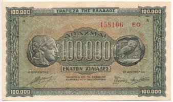 Görögország / Német megszállás 1944. 100.000Dr T:I- Greece / German occupation 1944. 100.000 Drachmai C:AU Krause P#125