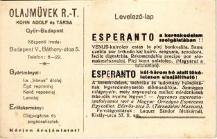 A legfinomabb Vénus étolaj. Kohn Adolf és Társa Olajművek rt. kiadása. Esperanto reklám a hátoldalon...