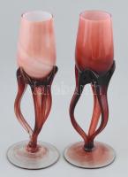 Tulipán formájú üveg pohár, kézzel készített, hibátlan, 2db, m: 21,5cm