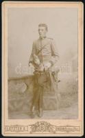 cca 1900 Dragonyos kadét vizitkártya fotója 7x10 cm / Dragoner soldier photo Letzter S. Kassa.