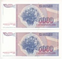Jugoszlávia 1985. 5000D (2x) sorszámkövetők "AG 7052477 - AG 7052478" T:I
Yugoslavia 1985...