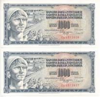 Jugoszlávia 1981. 1000D (2x) sorszámkövetők CU 4513936 - CU 4513937 T:I  Yugoslavia 1981. 1000 Dinara (2x) consecutive serials CU 4513936 - CU 4513937 C:UNC