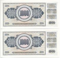 Jugoszlávia 1981. 1000D (2x) sorszámkövetők "CU 4513936 - CU 4513937" T:I 
Yugoslavia 198...