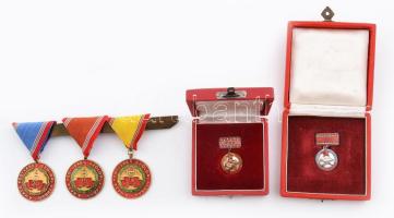1957. MHS - Kiváló Munkáért zománcozott, aranyozott és bronz kitüntető jelvények (2xklf, zománchibák) mindkettő eredeti dobozában + 1965. Szolgálati Érdemérem - A Haza Fegyveres Szolgálatában 10, 15, 20 év (3xklf) zománcozott kitüntetés mellszalagon, kitüntetés tartó pánttal T:1--2-