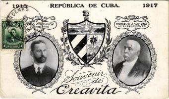 1913-1917 Republica de Cuba, Souvenir de Creavita: Mario García Menocal president, Enrique J. Varona vice president. Art Nouveau, floral, TCV card (EB)