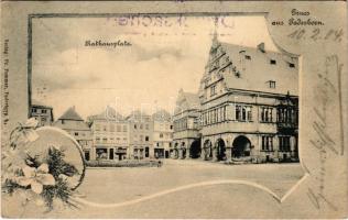 1904 Paderborn, Rathausplatz / town hall, square, shops. Fr. Pommer Art Nouveau, floral