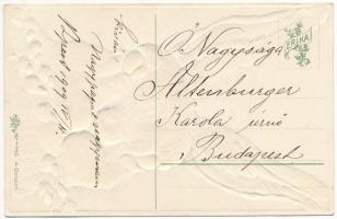 Kellemes húsvéti ünnepeket! Dombornyomott litho nyuszi / Easter greeting, rabbit. Embossed litho, Er...