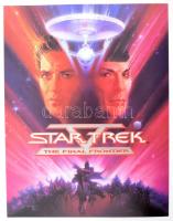 1989 Star Trek V. The Final Frontier, Paramount Pictures Co., filmes prospektus, a hátoldalon a szereplők és készítők neveivel.