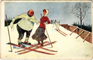 Síelő humor, téli sport / Skiing humour, winter sport. B.K.W.I. 560-4. s: fritz Schönpflug