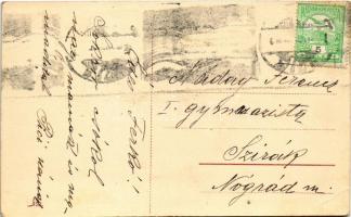 Boldog új évet! Kis bohóc malacokkal / New Year greeting, clown boy with pigs (EK)