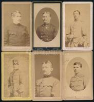 cca 1890 6 db katona feliratozott vizitkártyája, rajta a rendfokozat és az egység megnevezésével: huszár, ulánus, dragonyos, stb. / 6 soldier cdv photos with ranks and units