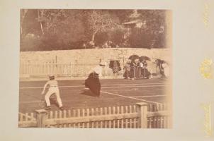 cca 1900 Abbázia, 24 db fotó teniszezőkről Jellusich kabinetfotók 11x16 cm, 22x14 cm / 24 photos of ...