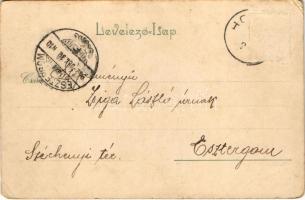 1902 Boldog új évet! Hölgyek körbetáncolnak egy pezsgős üveget / New Year greeting, ladies dancing a...