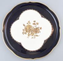 Lindner Echt Kobalt kerek tálca, kézzel festett porcelán, jelzett, kopásnyomokkal, hajszálrepedéssel, d: 34 cm