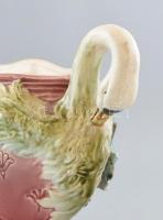 Antik fajansz virágtartó, hattyús motívumokkal, lepattanásokkal, m: 24cm