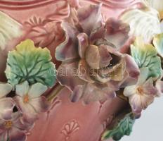 Antik fajansz virágtartó, hattyús motívumokkal, lepattanásokkal, m: 24cm