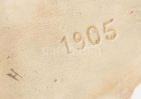 Antik fajansz virágtartó, hattyús motívumokkal, lepattanásokkal, m: 24cm