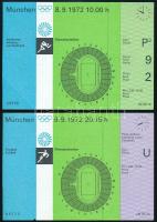 1972.IX.8-9. München, olimpiai belépőjegyek atlétikai versenyre és futballmérkőzésre, 15x10,5 cm / Munich, Olympics athletics and football entry tickets