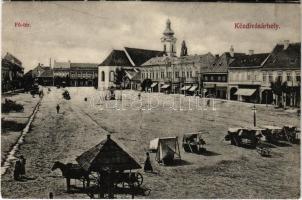 Kézdivásárhely, Targu Secuiesc; Fő tér, piac, Boldizsár üzlete. Turóczi István kiadása / main square, market, shops (felületi sérülés / surface damage)