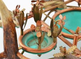 Vadász italtartó, kézzel készített, agancs, réz, műanyag alj. 46x30 cm