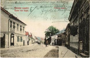 1910 Lippa, Lipova; Fő utca, Sándor Testvérek és Weitner Virgil üzlete / main street, shops (EK)