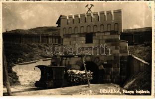 1943 Désakna, Ocna Dejului; M. kir. sóbánya, bánya bejárata, Lajos tárna 1879, iparvasút, vonat / salt mine entry, industrial railway, train (Rb)