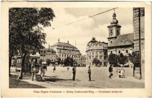 1930 Nagyszeben, Hermannstadt, Sibiu; Piata Regele Ferdinand / König Ferdinands-Ring / Ferdinánd király tér, villamos. Krafft & Drotleff kiadása / street view, tram (EK)