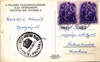 1938 Ipolyság, Sahy; Október 11. emlék a bevonuláskor, cserkész, "Isten hozott" díszkapu, ...