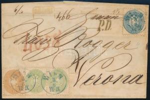 1867 Ajánlott levél 4 db bélyeggel / Registered cover with 4 stamps, kék / blue WIEN - Verona
