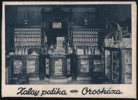 Zalay patika - Orosháza receptboríték, rajta a patika belső terének fotójával