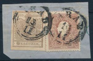 1850 6kr + 1858 10kr vegyes bérmentesítés kivágáson. Rendkívül ritka! / mixed franking on cutting, RRR! ARAD
