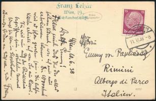 1938 Lehár Ferenc (1870-1948) zeneszerző német nyelvű, autográf levelezőlapja Papházy Istvánnénak Riminibe / 1938 Autograph postcard of Franz Lehar (1870-1948)