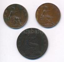Nagy-Britannia 1891. 1/2p bronz "Viktória" + 1906. 1f bronz "VII. Eduárd" + 1921...