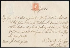 1859 5kr nyugtán Nyugtató címmel Vénekről (hajtott) / 5kr on receipt (folded)