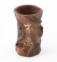 Régi Kínai fatörzs váza steinzeug, jelzett: Guang xing tang. 1950 körül. m: 14 cm