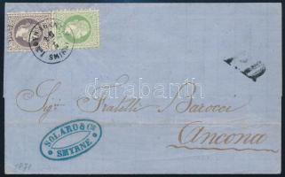 1871 3sld + 25sld levélen / on cover "LLOYD AGENZIA / SMIRNE" - Ancona. Certificate: Puschmann