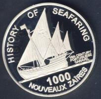 Zaire 1997. 1000NZ Ag "Hajózás története-portugál caravel" T:PP Csak 20.000db!