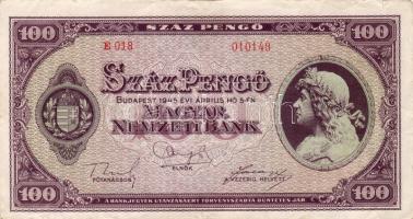 1945 100P "N" vessző nélküli tévnyomat RRR!!! T:III/IV
