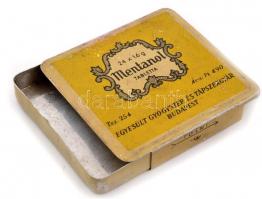 cca 1950 Mentanol tabletta fém doboz, Egyesült Gyógyszer- és Tápszergyár Bp., kopottas, 6,5x6 cm