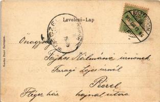 1905 Esztergom, Bazilika, Szentháromság szobor. Szecessziós litho keret. Kardos Dezső kiadása / Art ...