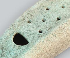 Kornfeld János: Ikebana, samottos mázas kerámia, jelzett, hibátlan, h: 39 cm