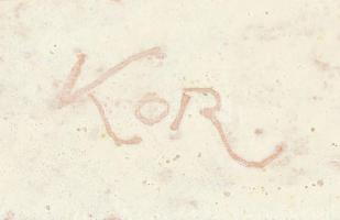 Kornfeld János: Ikebana, samottos mázas kerámia, jelzett, hibátlan, h: 39 cm