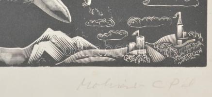 Molnár C. Pál (1894-1981): Két sas. Fametszet, papír, jelzett, paszpartuban, 14×25 cm