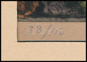 Prihoda István (1891-1965): Ádám és Éva. Színezett rézkarc, papír, jelzett, számozott (33/150), pasz...