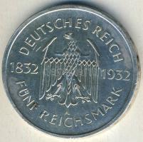 Német Birodalom / Weimari Köztársaság 1932A 5RM "Goethe" Ffm hamisítványa