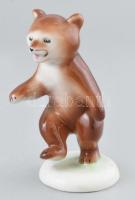 Hollóházi táncoló medve porcelán figura. Kézzel festett, jelzett, hibátéan m: 9 cm