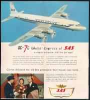 cca 1960 SAS (Scandinavian Airlines System) skandináv légitársaság DC-7C utasszállító gépének angol ...