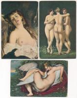 3 db RÉGI motívum képeslap: Stengel erotikus művész litho / 3 pre-1945 motive postcards: Stengel erotic litho art