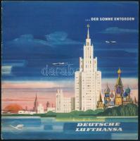 cca 1960 Deutsche Lufthansa NDK-s légitársaság német nyelvű, illusztrált ismertető prospektusa, ázásnyommal